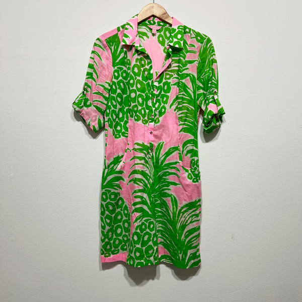Lilly Pulitzer Sanibel Cotton Button Collared Tunic Dress Flamenco Tropical Pink