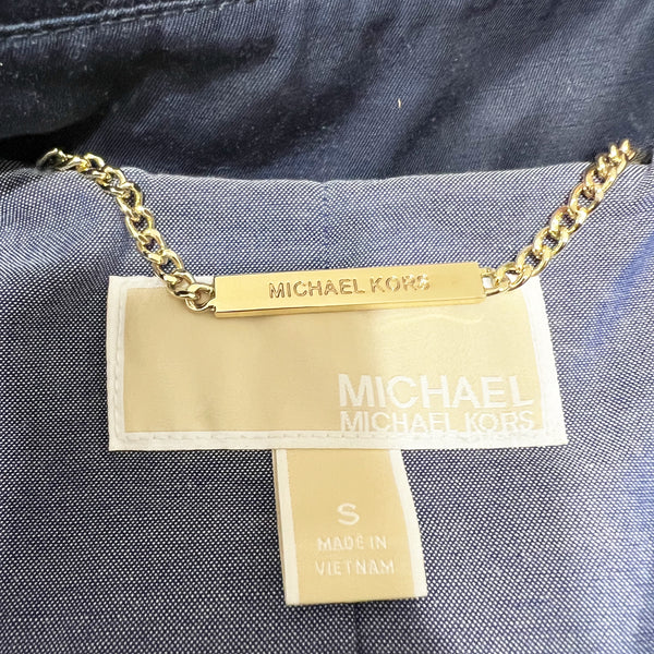 Michael Kors Women's Cotton Poplin Double Breasted Trench Coat Jacket Blue Small