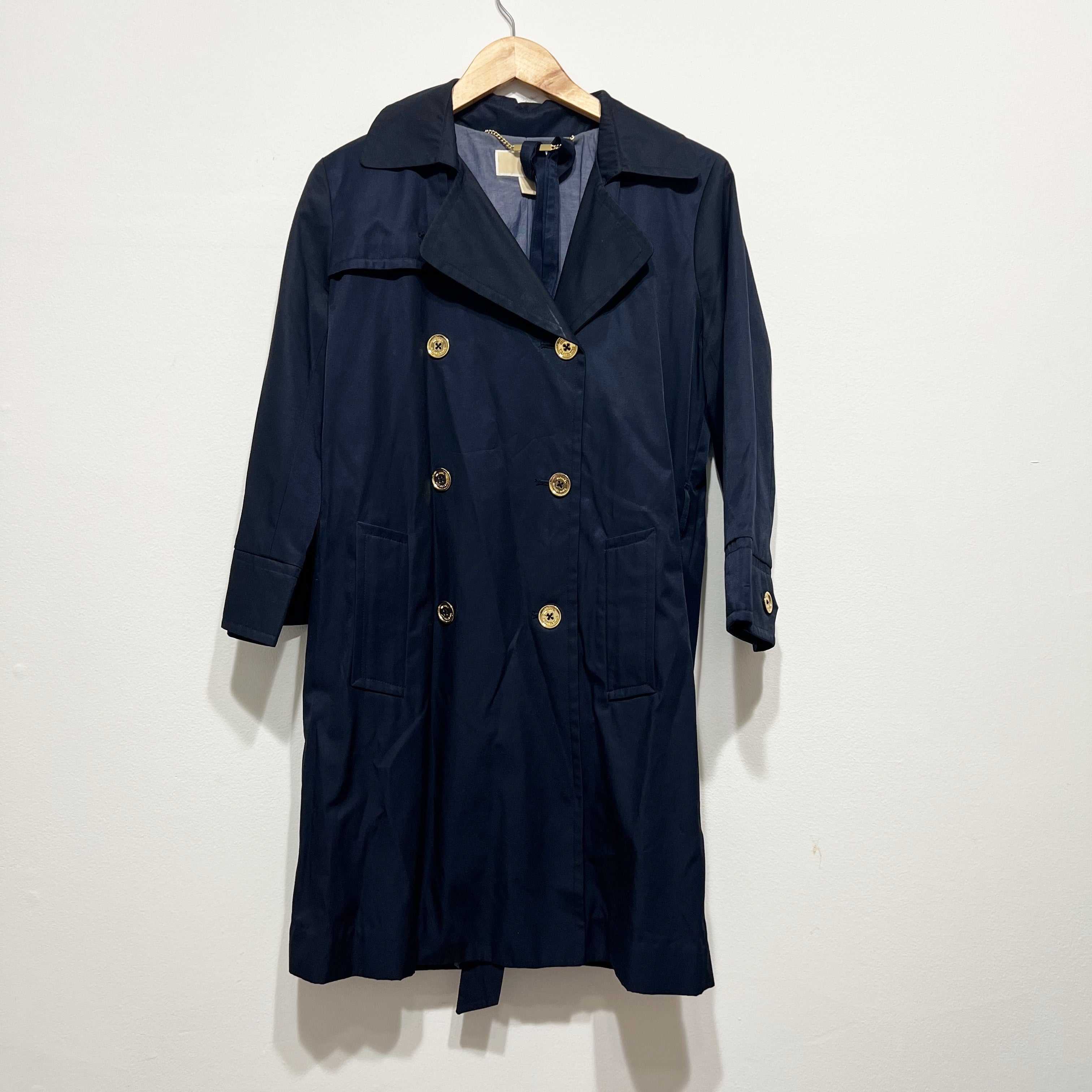 Michael Kors Women's Cotton Poplin Double Breasted Trench Coat Jacket Blue Small