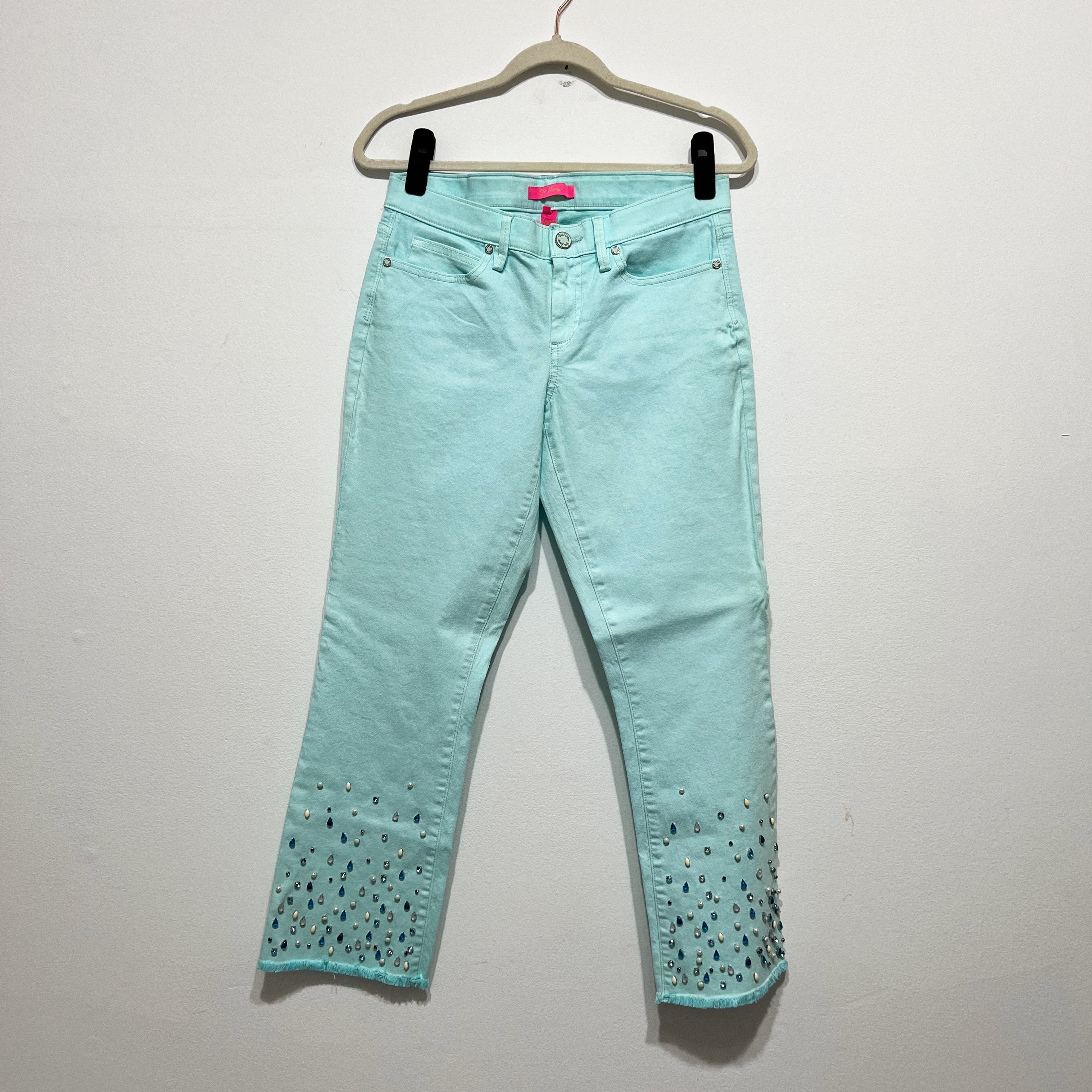 NEW Lilly Pulitzer South Ocean Crop Flare Whisper Blue Cotton Stretch Jeans Pant