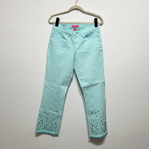 NEW Lilly Pulitzer South Ocean Crop Flare Whisper Blue Cotton Stretch Jeans Pant