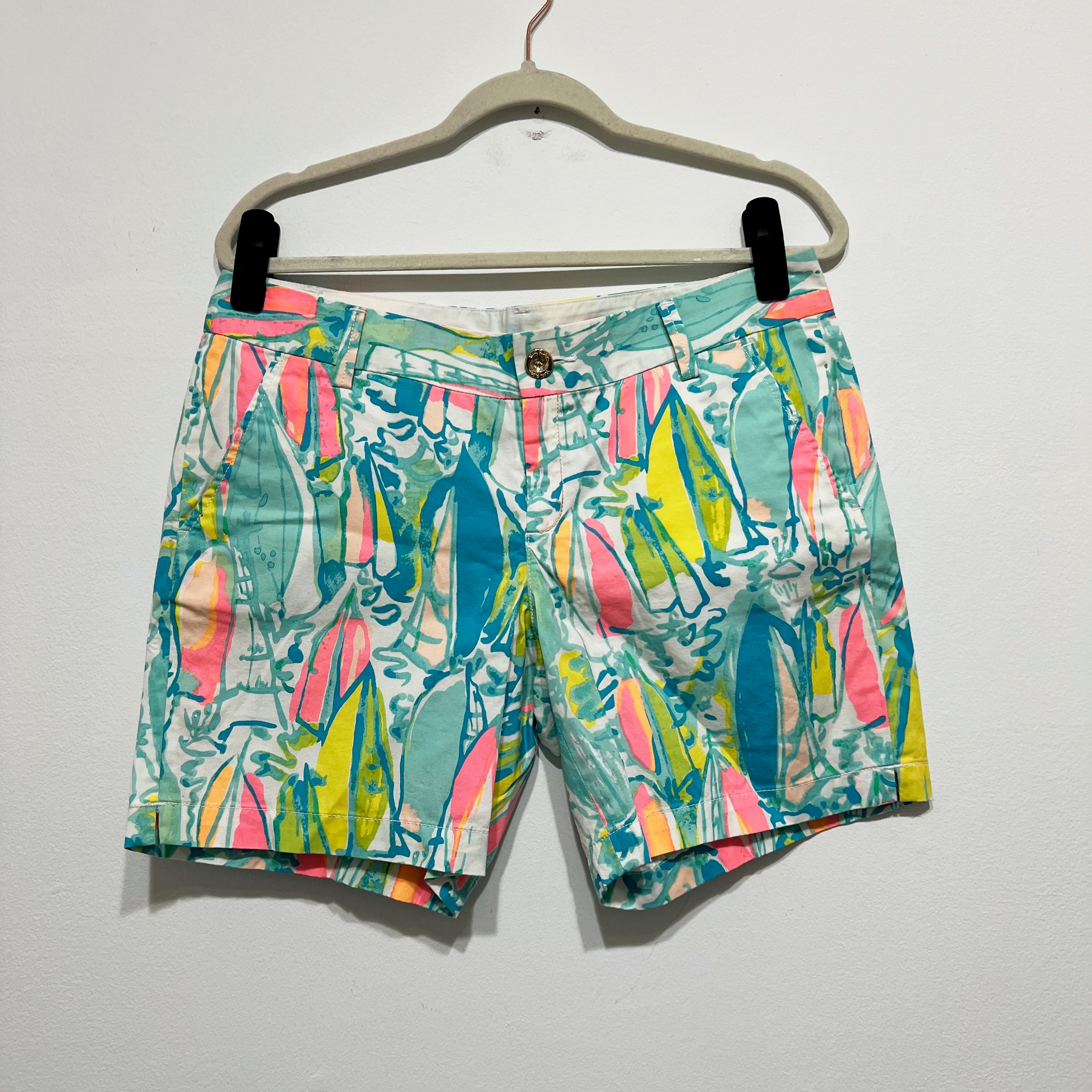 NEW Lilly Pulitzer Jayne Short Cotton Poplin Beach And Bae Print Pattern 8