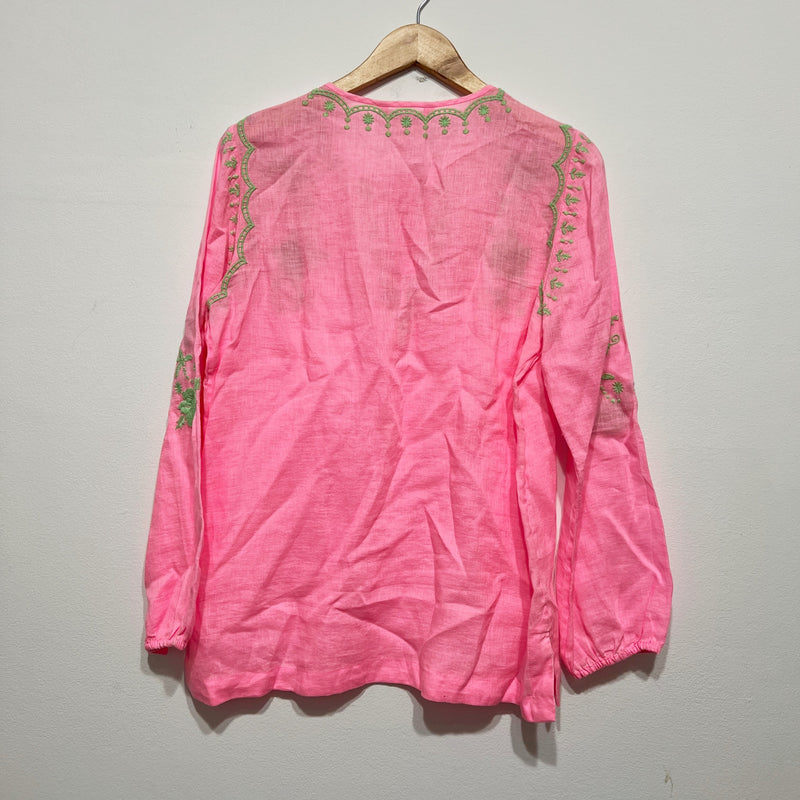 NEW Lilly Pulitzer Coby Linen Lightweight Woven Tunic Blouse Pink Shady Green M