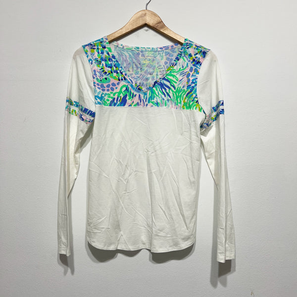 NEW Lilly Pulitzer Amara Cotton Stretch Long Sleeve Tee Shirt Shell Of A Party M