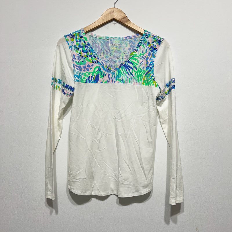 NEW Lilly Pulitzer Amara Cotton Stretch Long Sleeve Tee Shirt Shell Of A Party M