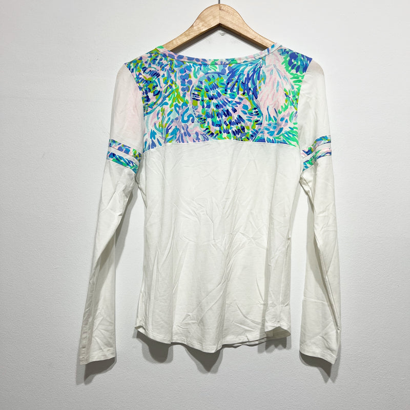 NEW Lilly Pulitzer Amara Cotton Stretch Long Sleeve Tee Shirt Shell Of A Party M