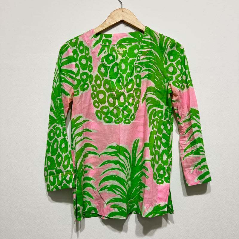 Lilly Pulitzer Amelia Island Cotton Pink Pout Flamenco Pineapple Blouse Shirt S