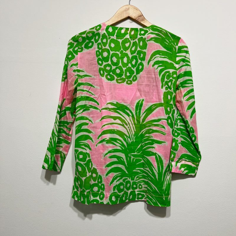 Lilly Pulitzer Amelia Island Cotton Pink Pout Flamenco Pineapple Blouse Shirt S
