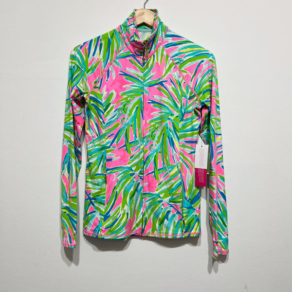 NEW Lilly Pulitzer Luxletic Serena Zip Lightweight Jacket Pink Sunset Royal Lime