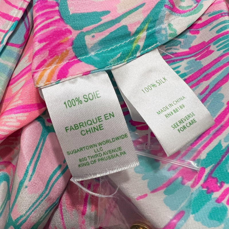 Lilly Pulitzer Women's Elsa Silk Chiffon Pullover Blouse Multi Oh Shello Print