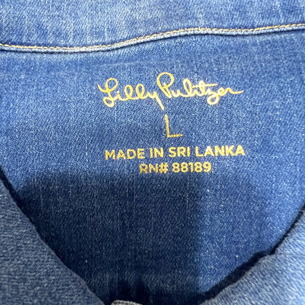 Lilly Pulitzer Seaspray Denim Collar Long Sleeve Button Down Caribbean Blue L