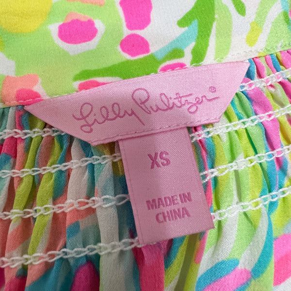 Lilly Pulitzer Women's Elsa Silk Chiffon Pullover Blouse Lovers Coral Print XS