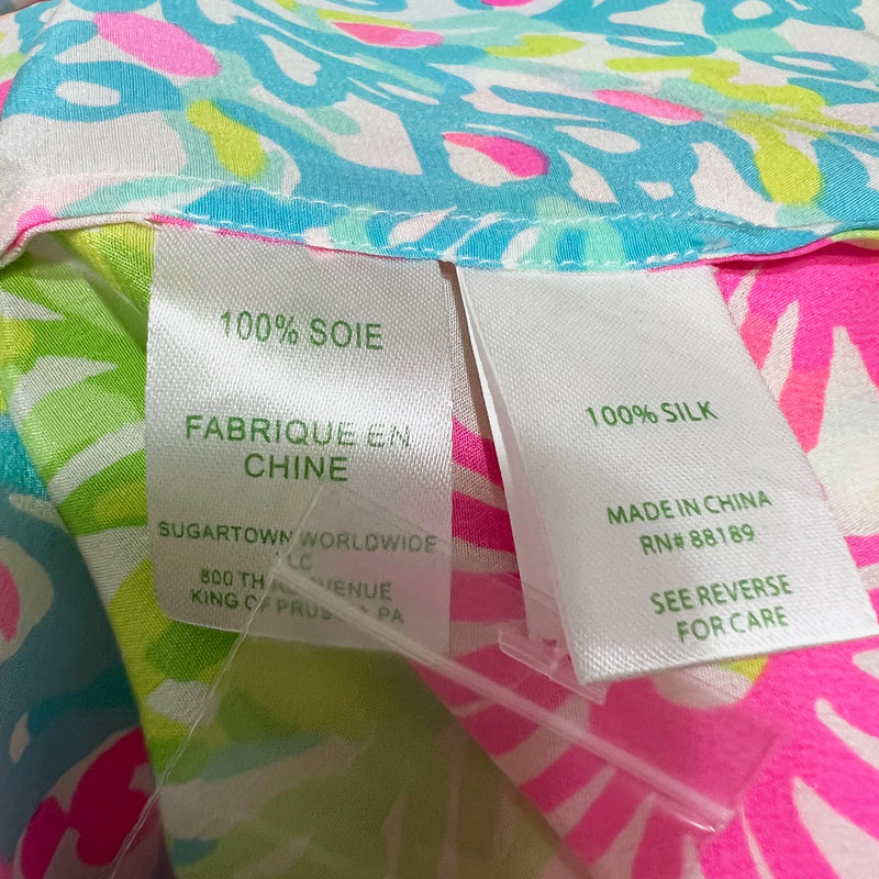 Lilly Pulitzer Women's Elsa Silk Chiffon Pullover Blouse Lovers Coral Print XS