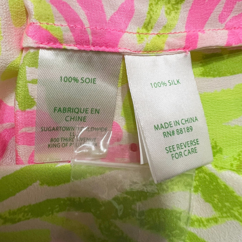 Lilly Pulitzer Women's Elsa Silk Chiffon Pullover Blouse Pink Sunset Home Slice