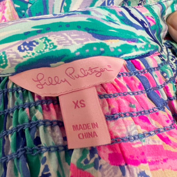 Lilly Pulitzer Women's Elsa Silk Chiffon Pullover Blouse Gypset Paradise Pattern
