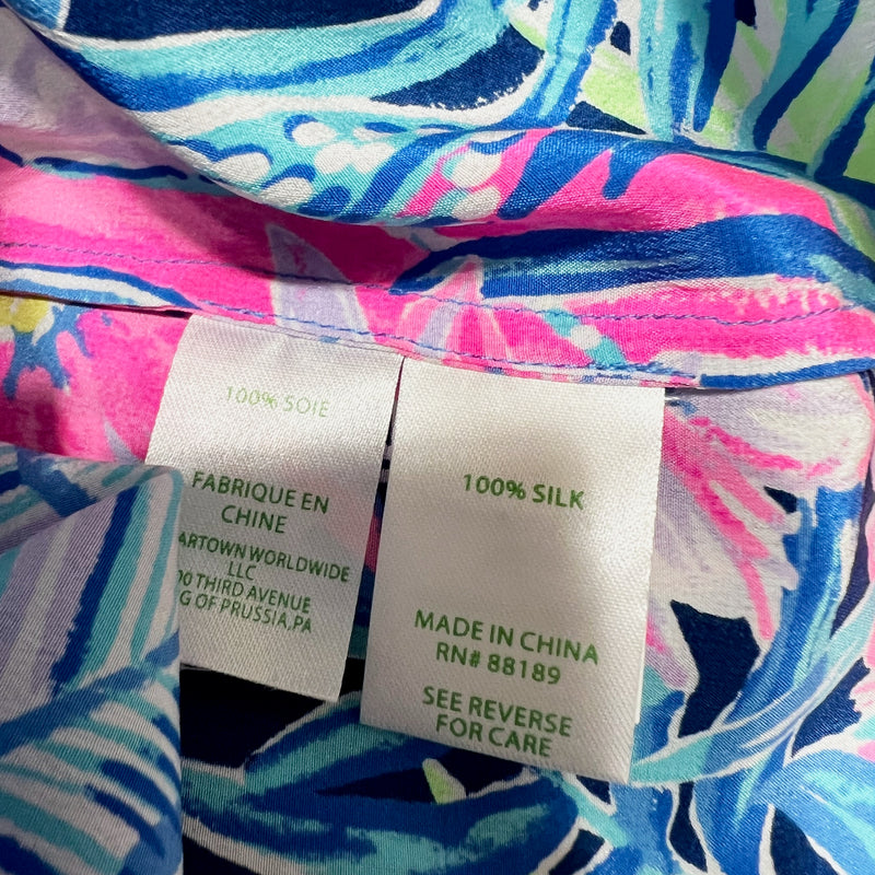 Lilly Pulitzer Women's Elsa Silk Chiffon Pullover Blouse Let’s Mango Pattern XS