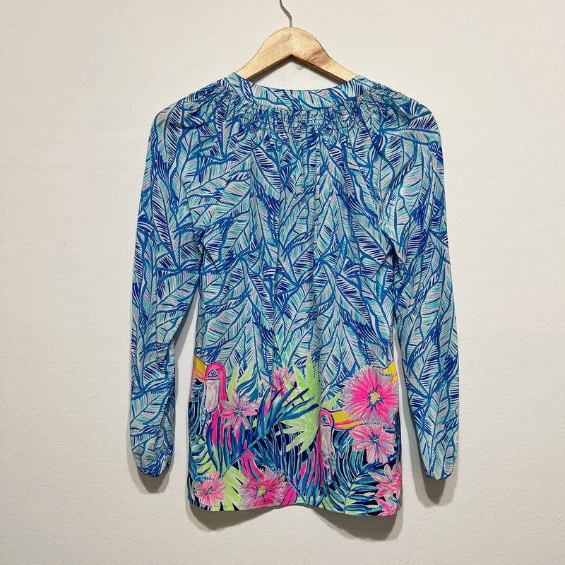 Lilly Pulitzer Women's Elsa Silk Chiffon Pullover Blouse Let’s Mango Pattern XS