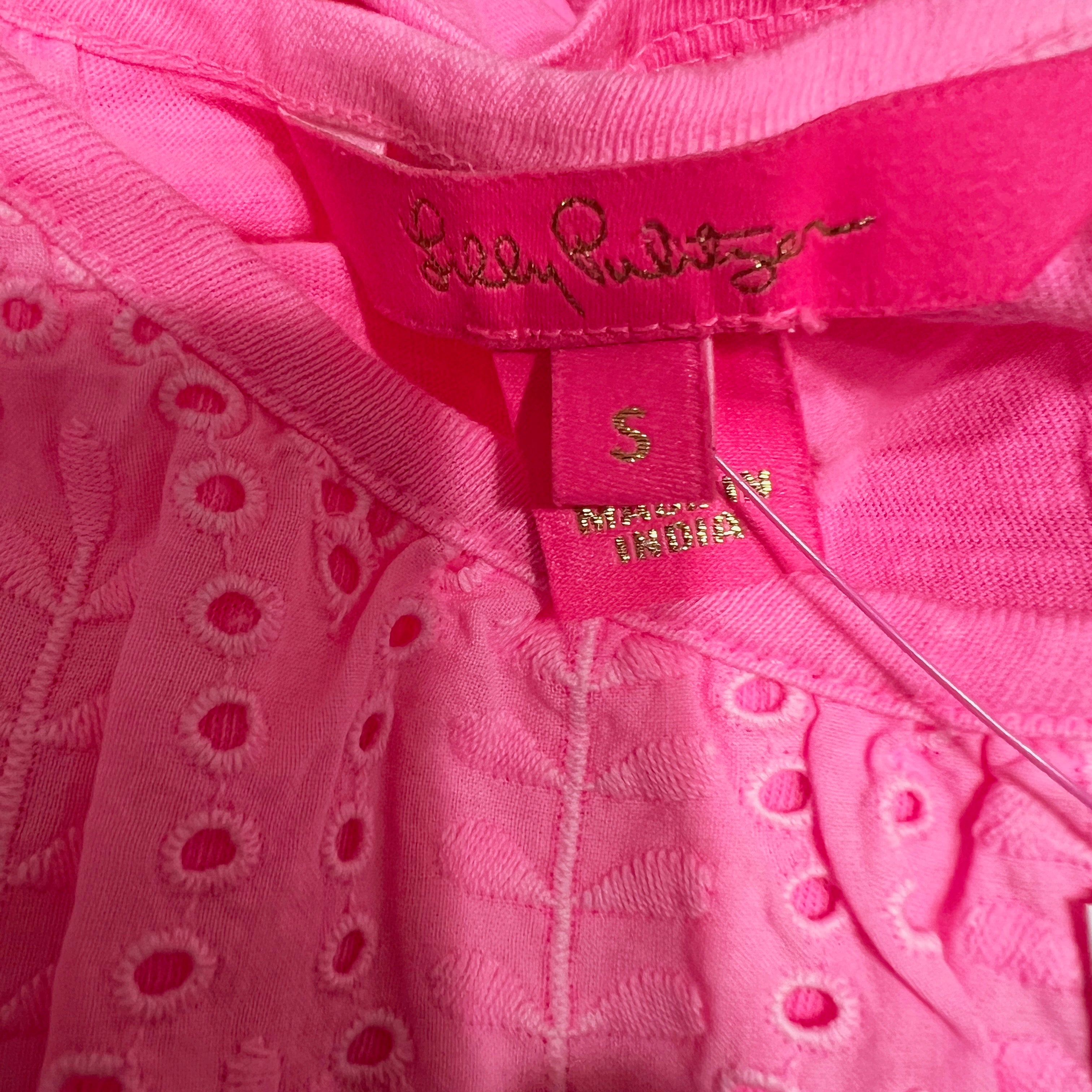 NEW Lilly Pulitzer Taylinn Eyelet Lace Tee Shirt Top In Pink Shandy Neon Small