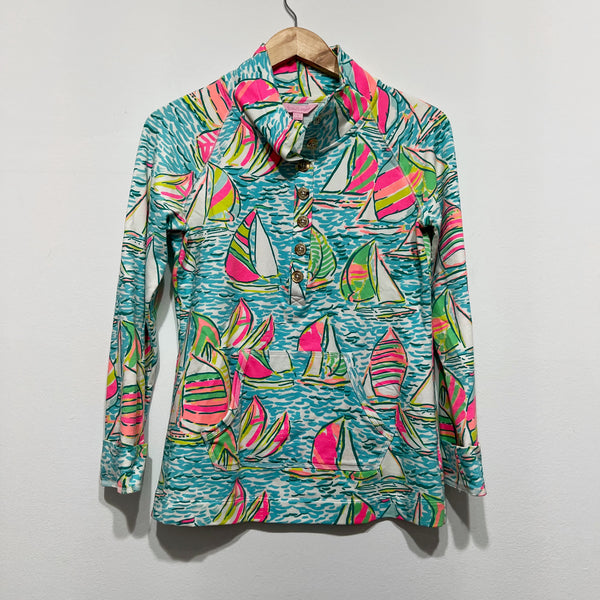 Lilly Pulitzer Captain Popover Cotton Terry Lined You Gotta Regatta Sweater S