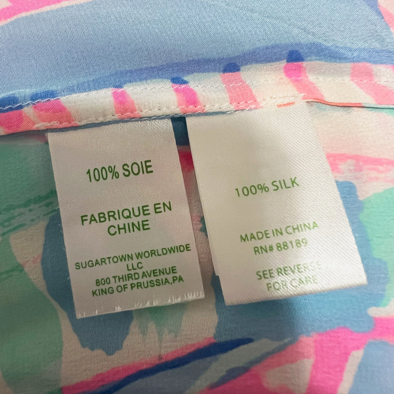 Lilly Pulitzer Women's Elsa Silk Chiffon Pullover Blouse Out To Sea Sailboat XS