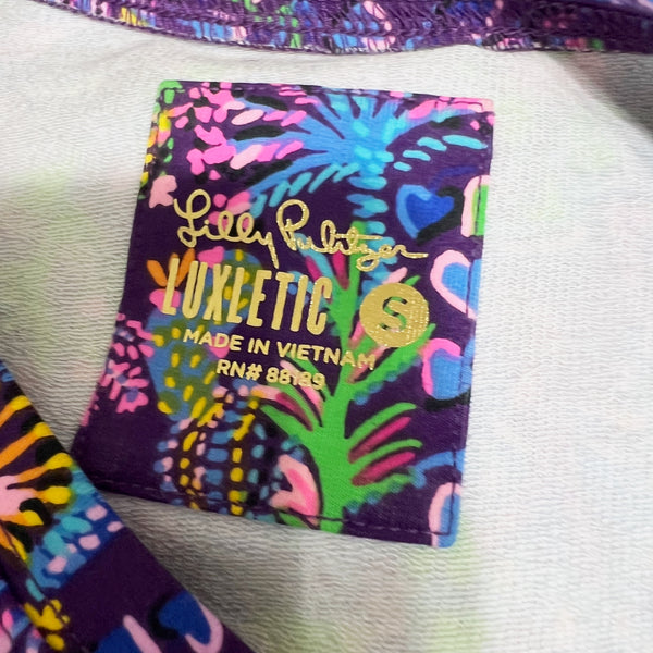 Lilly Pulitzer Blythe Pullover UPF 50+ Luxletic Crew Cotton Purple Colony Conga