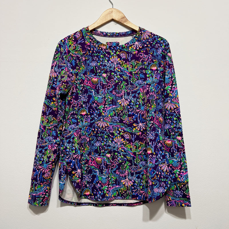 Lilly Pulitzer Blythe Pullover UPF 50+ Luxletic Crew Cotton Purple Colony Conga