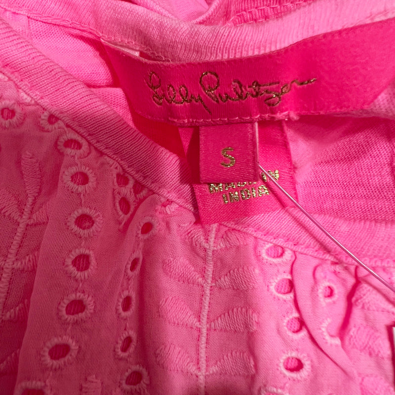 NEW Lilly Pulitzer Taylinn Eyelet Lace Tee Shirt Top In Pink Shandy Neon Small