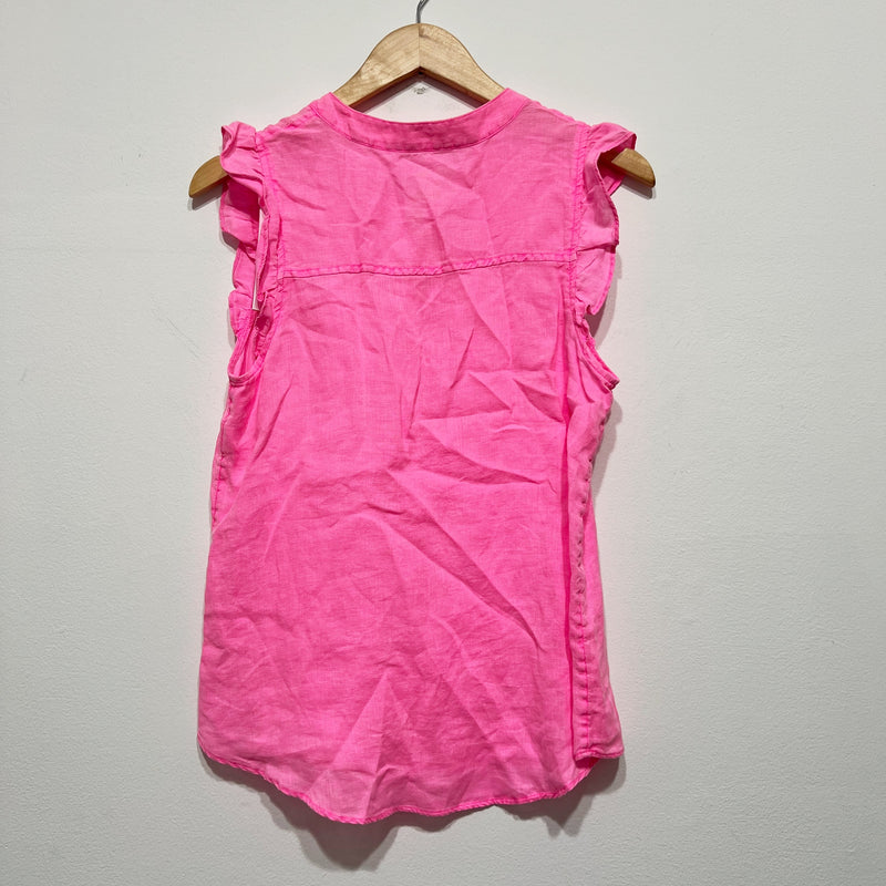 NEW Lilly Pulitzer Briette Ruffled Sleeve Linen Button-Front Shirt In Pink Isle