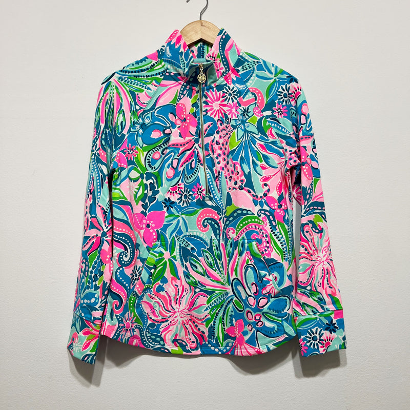 NEW Lilly Pulitzer UPF 50+ Skipper Popover Sweater Turquoise Oasis Golden Hour S