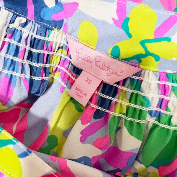 Lilly Pulitzer Bailey Silk Chiffon Sleeveless V Neck Blouse Shirt Havin A Blast