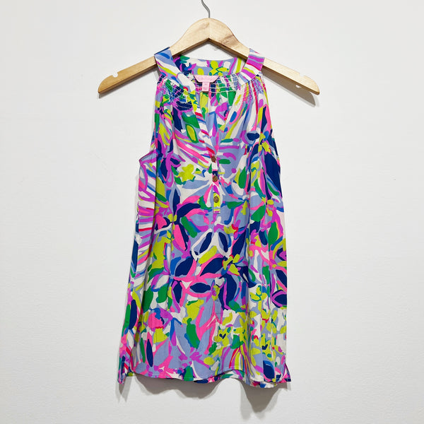 Lilly Pulitzer Bailey Silk Chiffon Sleeveless V Neck Blouse Shirt Havin A Blast
