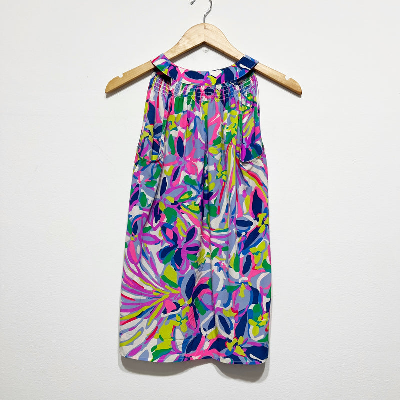 Lilly Pulitzer Bailey Silk Chiffon Sleeveless V Neck Blouse Shirt Havin A Blast