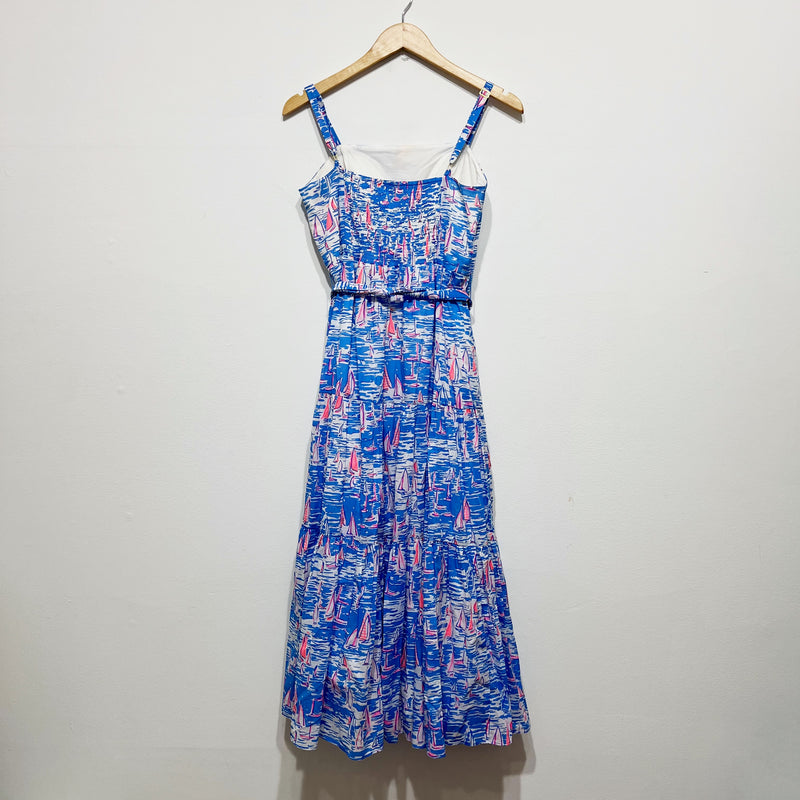 Lilly Pulitzer Analeese Cotton Belt Tiered Midi Dress Zanzibar Blue Boatylicious