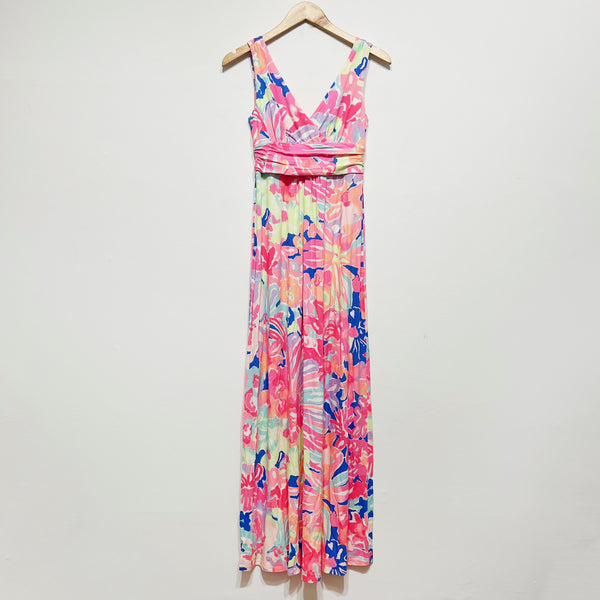 NEW Lilly Pulitzer Sloane V Neck Sleeveless Long Maxi Dress Multi Playa Hermosa