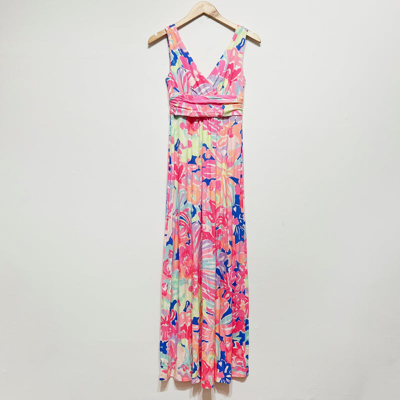 NEW Lilly Pulitzer Sloane V Neck Sleeveless Long Maxi Dress Multi Playa Hermosa