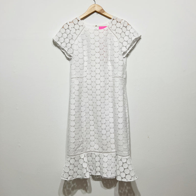 NEW Lilly Pulitzer Aliza Cotton Cut Out Polka Dot Lace Shift Dress Resort White