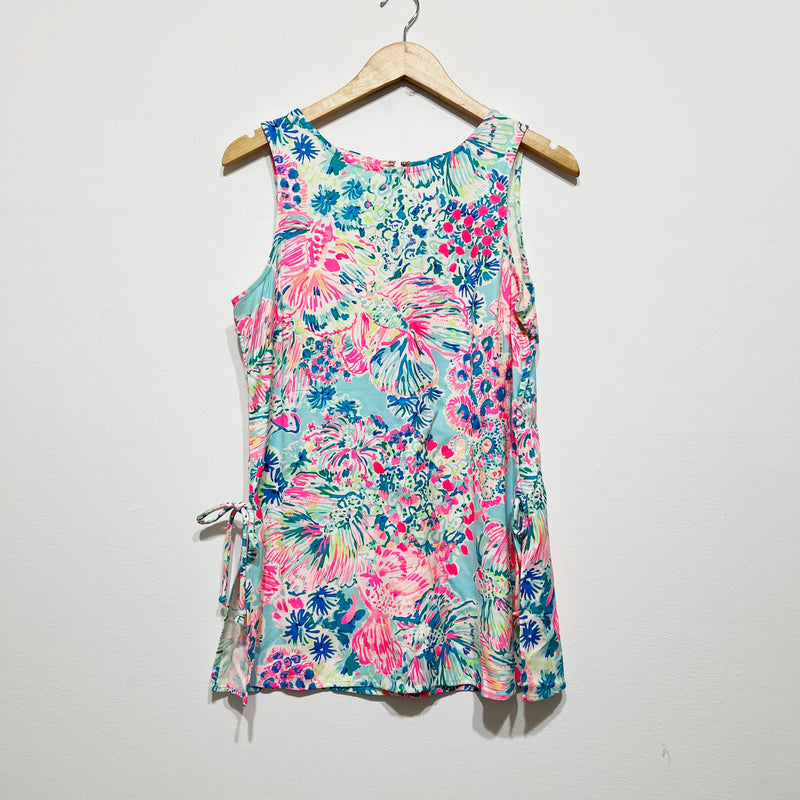Lilly Pulitzer Donna Side Tie Tunic Crew Neck Sleeveless Top Serene Blue Gypsea