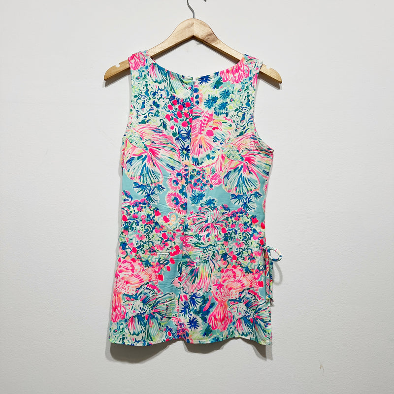 Lilly Pulitzer Donna Side Tie Tunic Crew Neck Sleeveless Top Serene Blue Gypsea