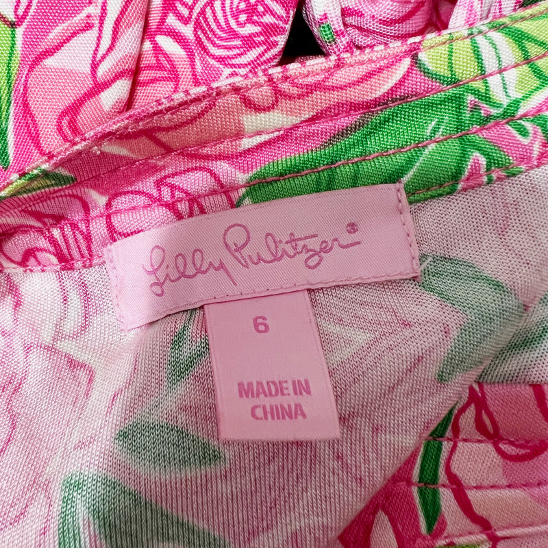 Lilly Pulitzer Silk Jersey Knit Stretch Pink May Flowers Floral Print Dress 6