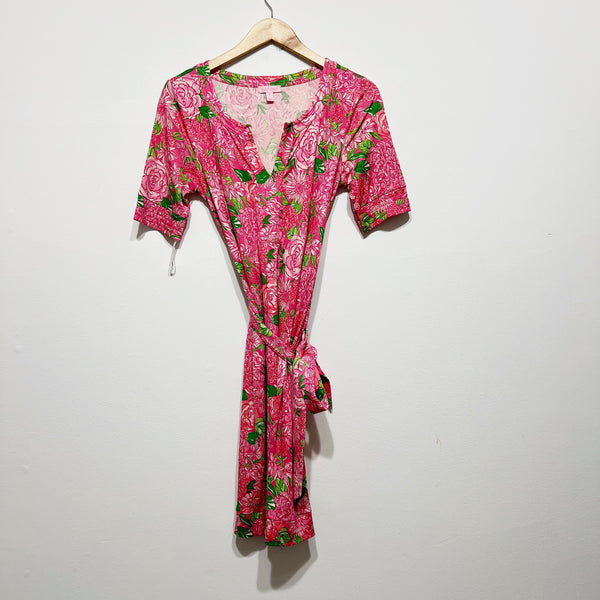 Lilly Pulitzer Silk Jersey Knit Stretch Pink May Flowers Floral Print Dress 6