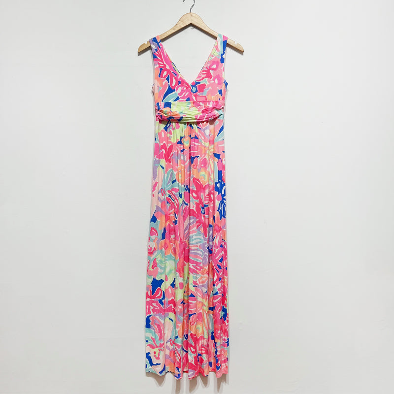 NEW Lilly Pulitzer Sloane V Neck Sleeveless Long Maxi Dress Multi Playa Hermosa