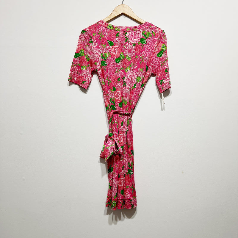 Lilly Pulitzer Silk Jersey Knit Stretch Pink May Flowers Floral Print Dress 6