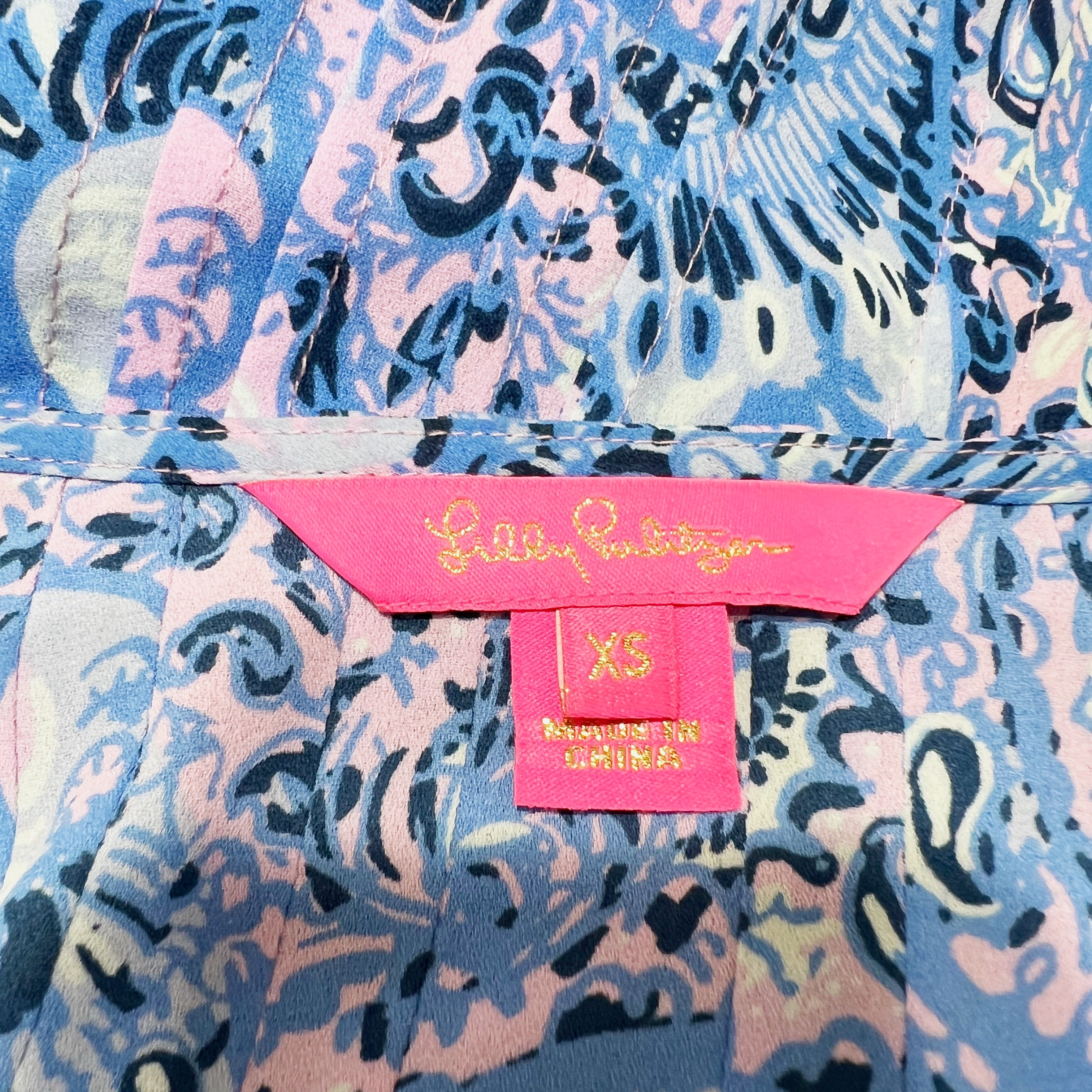 Lilly Pulitzer Marilina Pintuck Pleated V Neck Tassel Blouse Top Purple Iris XS