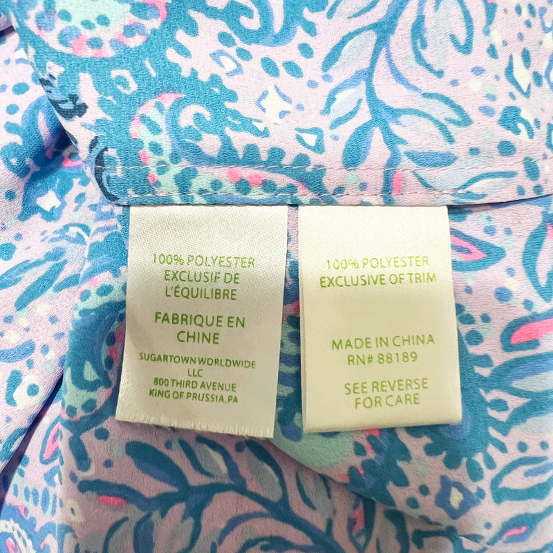 Lilly Pulitzer Marilina Pintuck Pleated V Neck Tassel Blouse Top Purple Iris XS