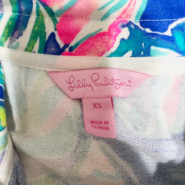 Lilly Pulitzer Skipper Popover UPF 50+ Casa Del Sol Blue Pink Print Sweater XS
