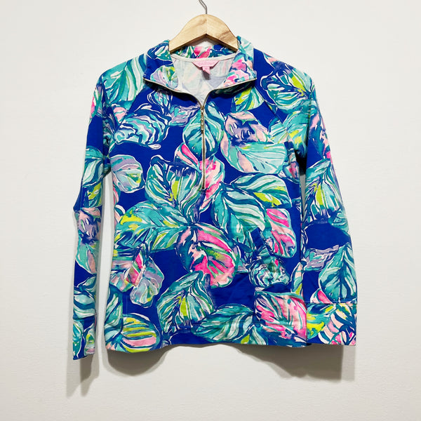 Lilly Pulitzer Skipper Popover UPF 50+ Casa Del Sol Blue Pink Print Sweater XS