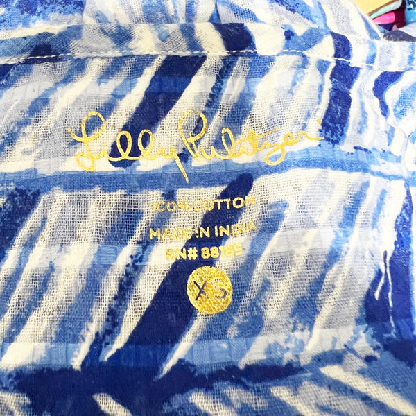 Lilly Pulitzer Nalani Cotton Pin Tuck Pleated Lapis Blue Costa Verde Blouse Top