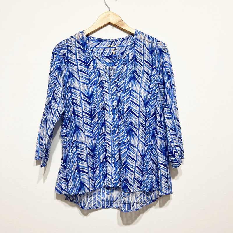 Lilly Pulitzer Nalani Cotton Pin Tuck Pleated Lapis Blue Costa Verde Blouse Top