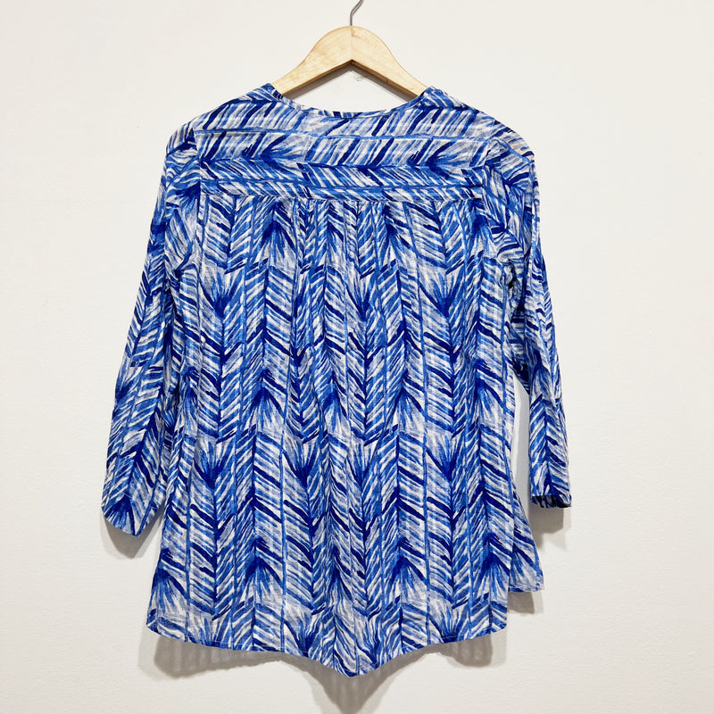 Lilly Pulitzer Nalani Cotton Pin Tuck Pleated Lapis Blue Costa Verde Blouse Top