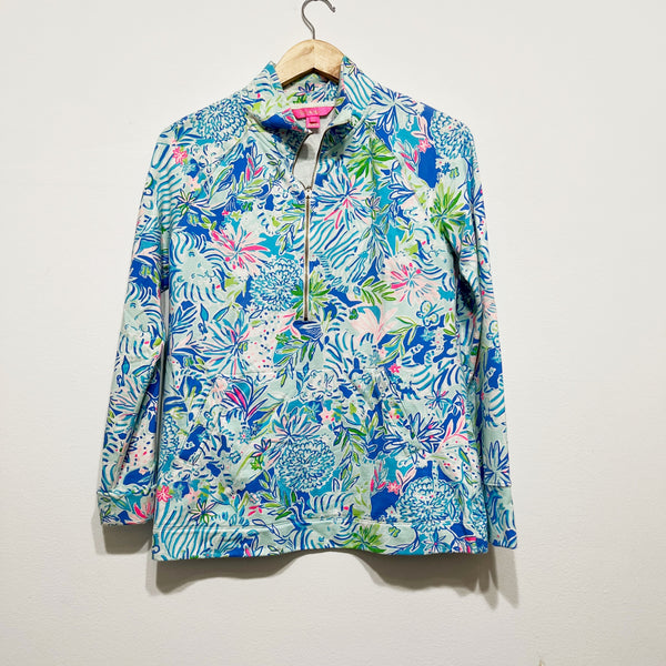Lilly Pulitzer Skipper Popover UPF 50+ Coastal Blue Lion Around Print Sweater S